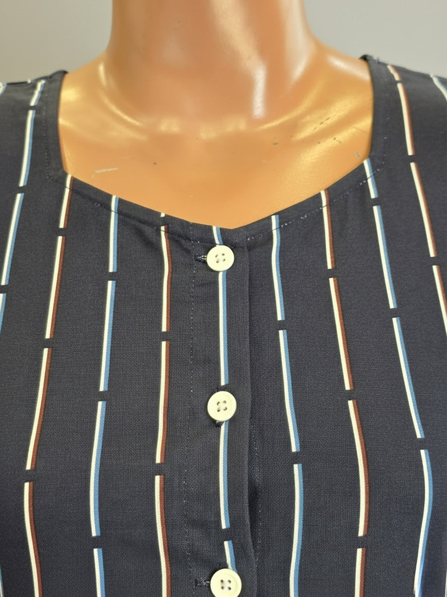 Cotton Full-Open Short Maternity Nighty – Navy Blue Line Print