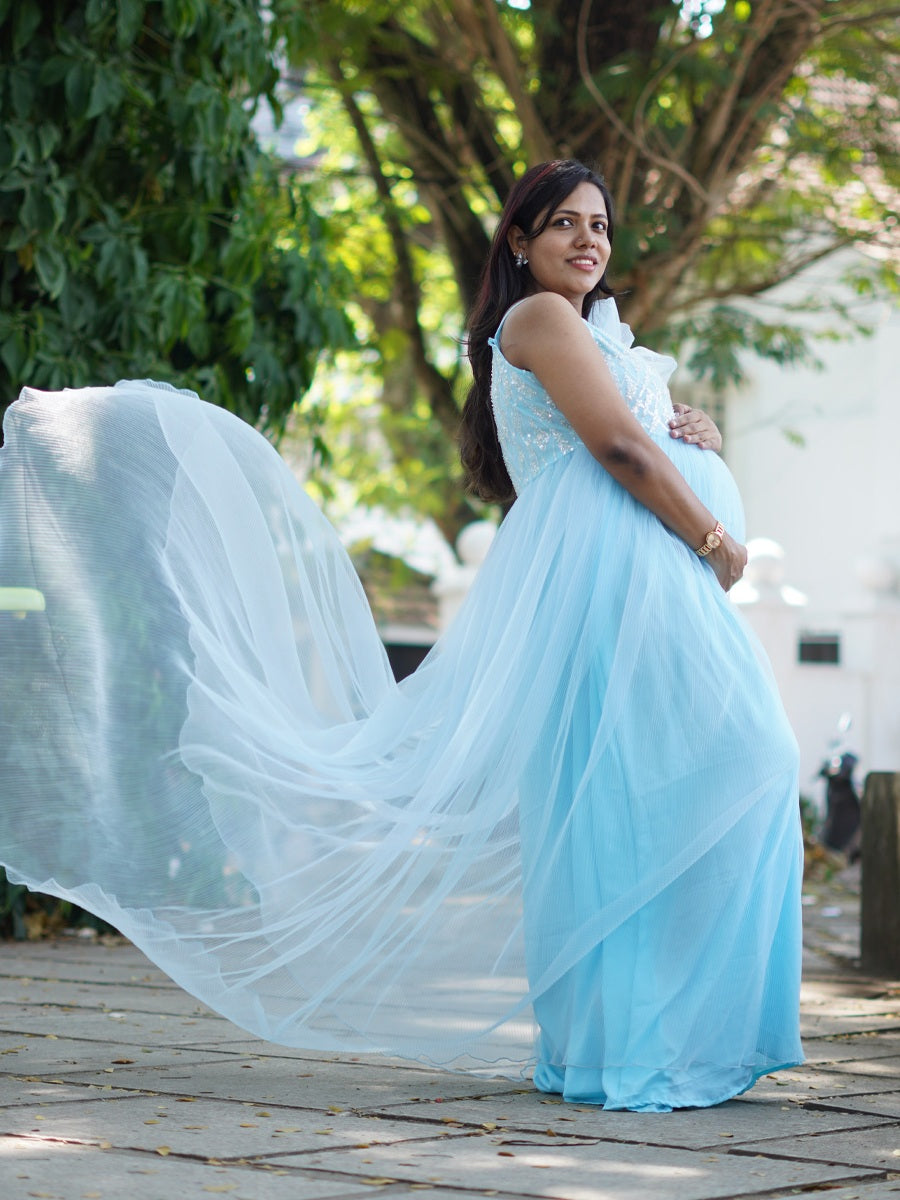 Sky Blossom Baby Shower & Photoshoot Maternity Gown – Sky Blue