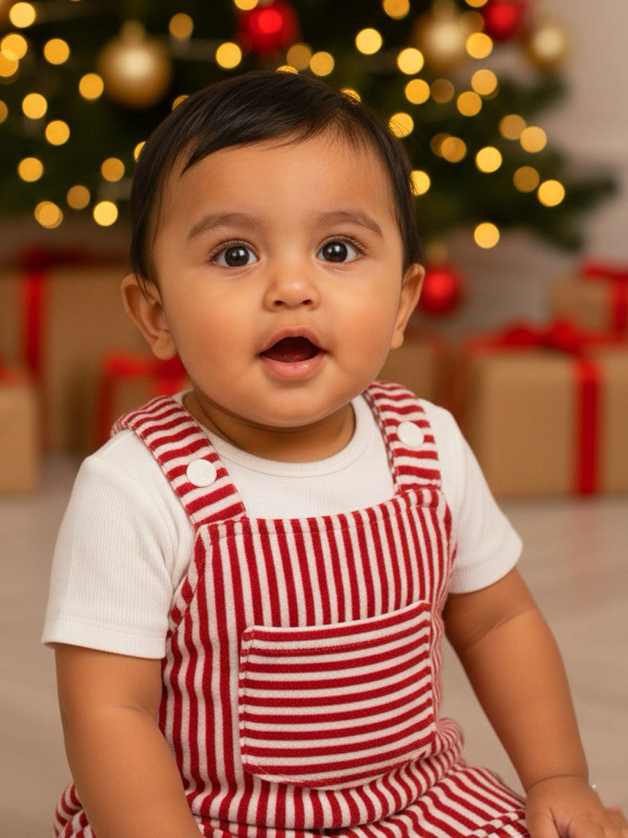 Red & White Striped Romper with White Undershirt – Soft & Comfy Baby Boy Outfit