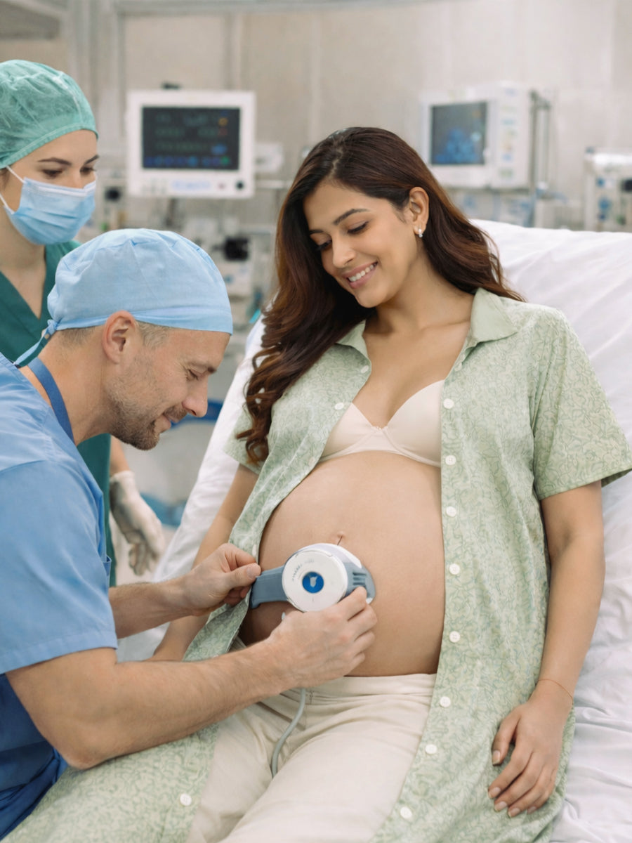 Cotton Full Open Maternity & Nursing Nighty – Light Lavender Abstract Print – Full Length