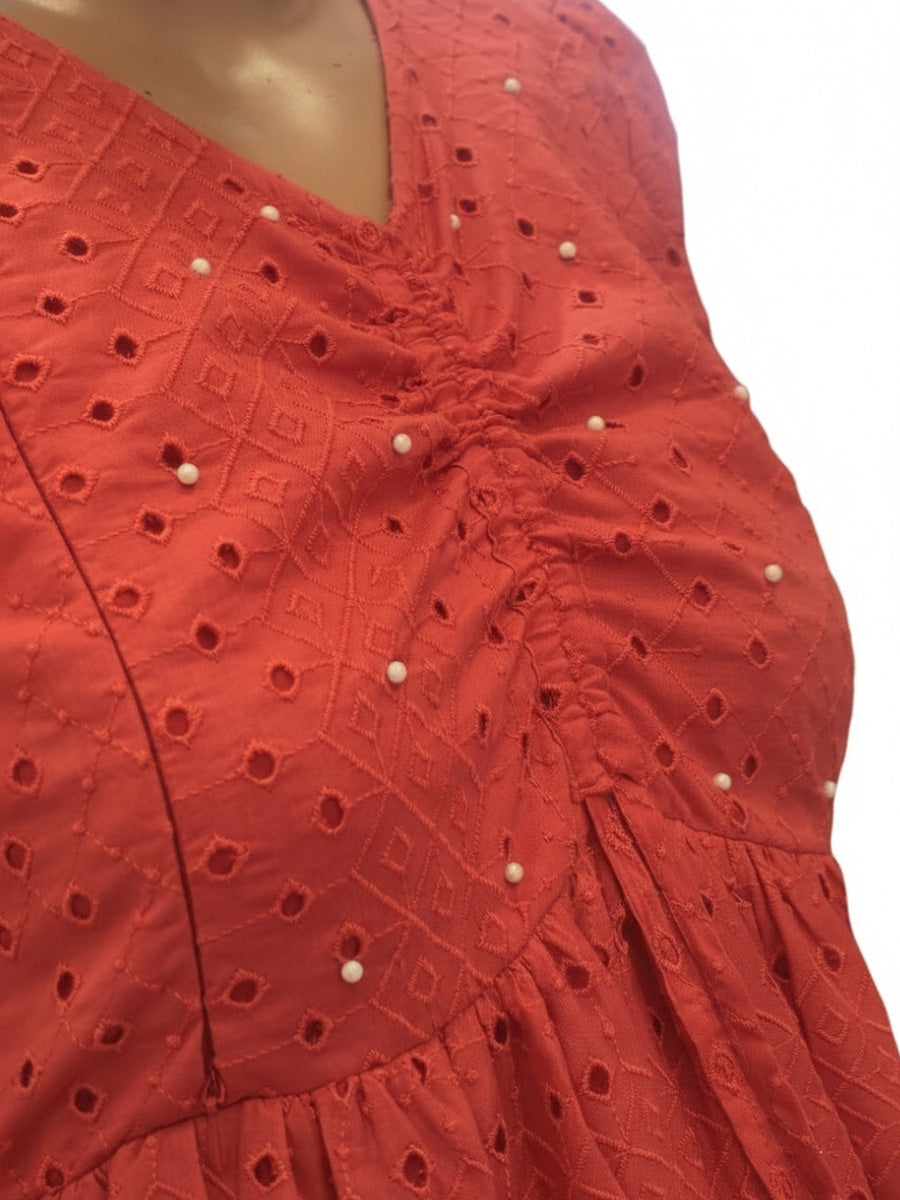 Aqaba Red Puff Sleeve Maternity & Feeding Dress – Festive Edition