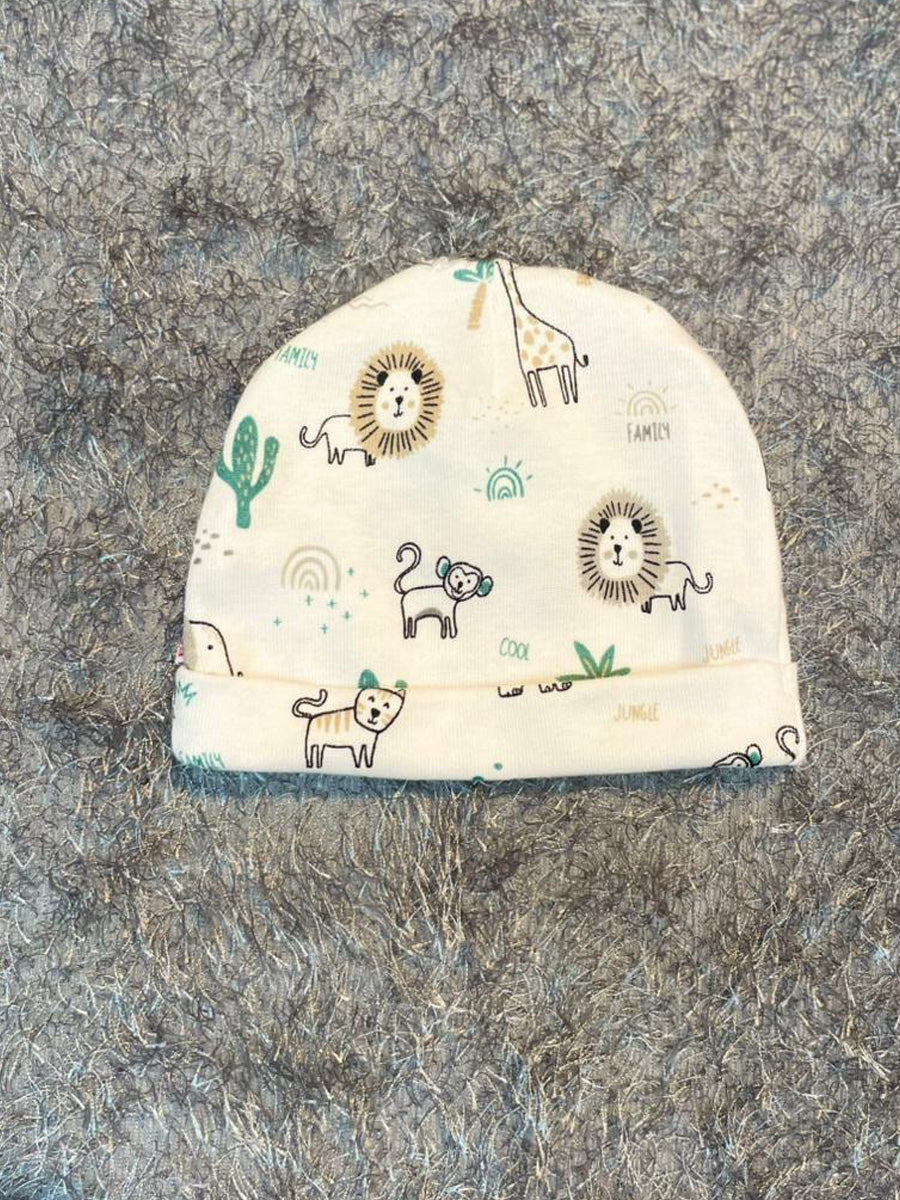 Ziva Knitted Cotton Fully Covered Baby Sleepsuit with Cap – Cute Animal Print & Front Zip