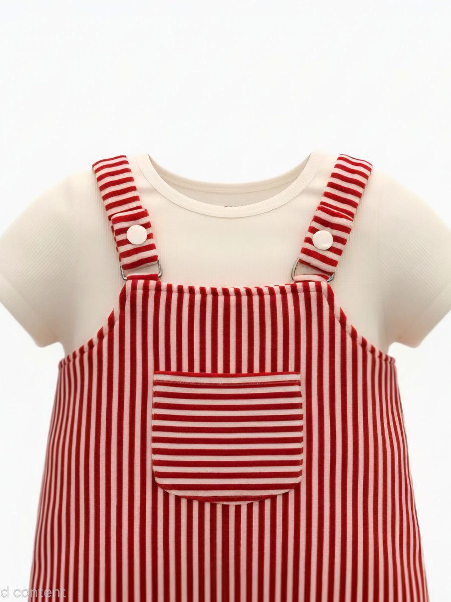 Red & White Striped Romper with White Undershirt – Soft & Comfy Baby Boy Outfit