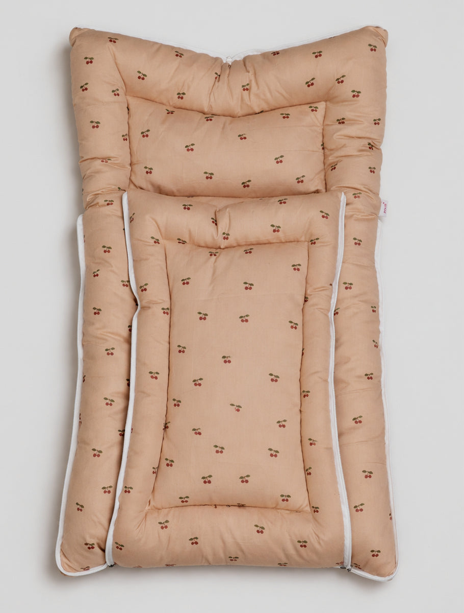 Ziva 3-in-1 Baby Bed – Organic Cotton Carry Nest cum Sleeping Bag (Cherry Print, Brown Colour)