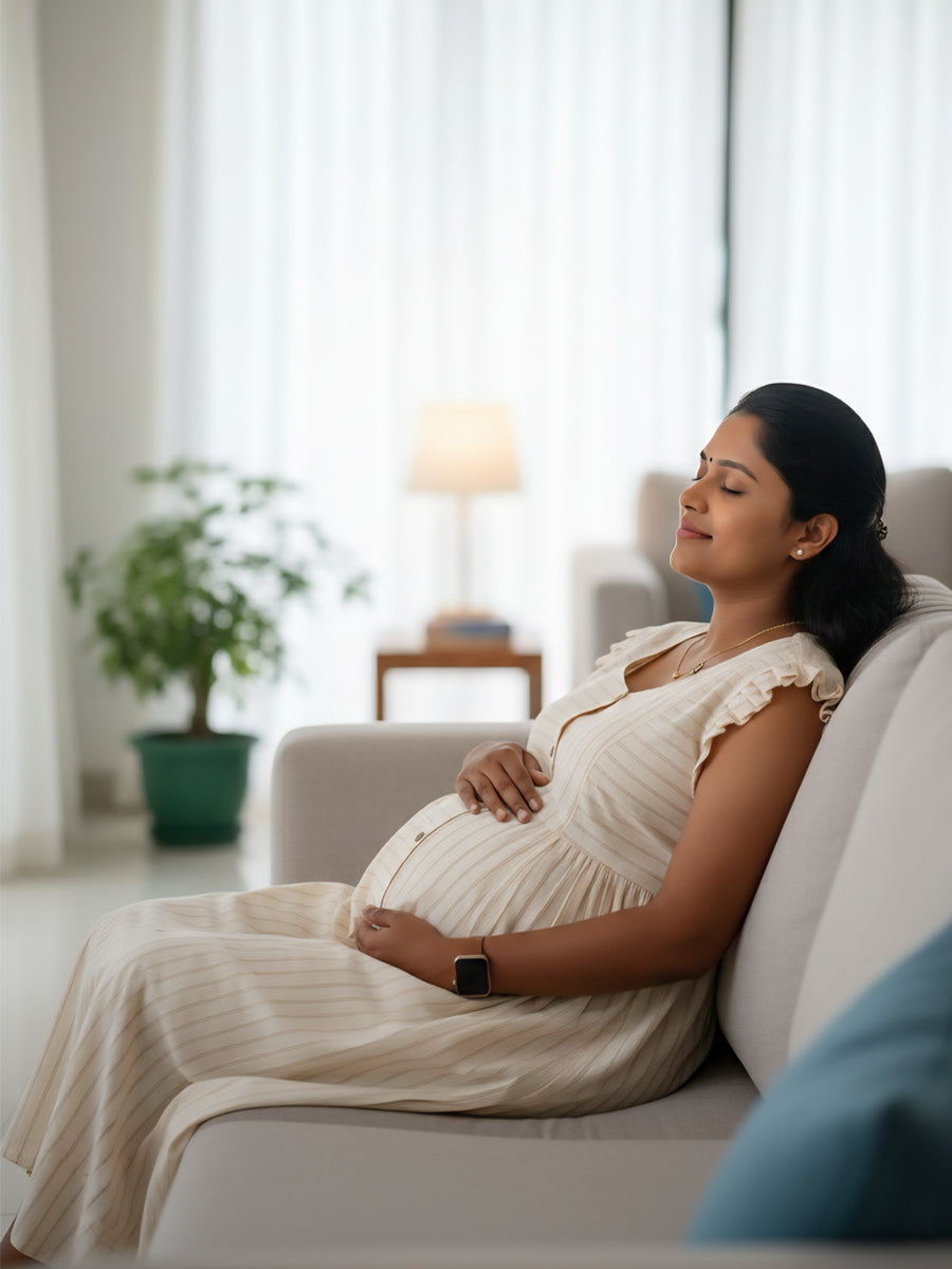 Cream Organic Cotton Maternity & Feeding Dress – Elegant Fine Brown Striped Print