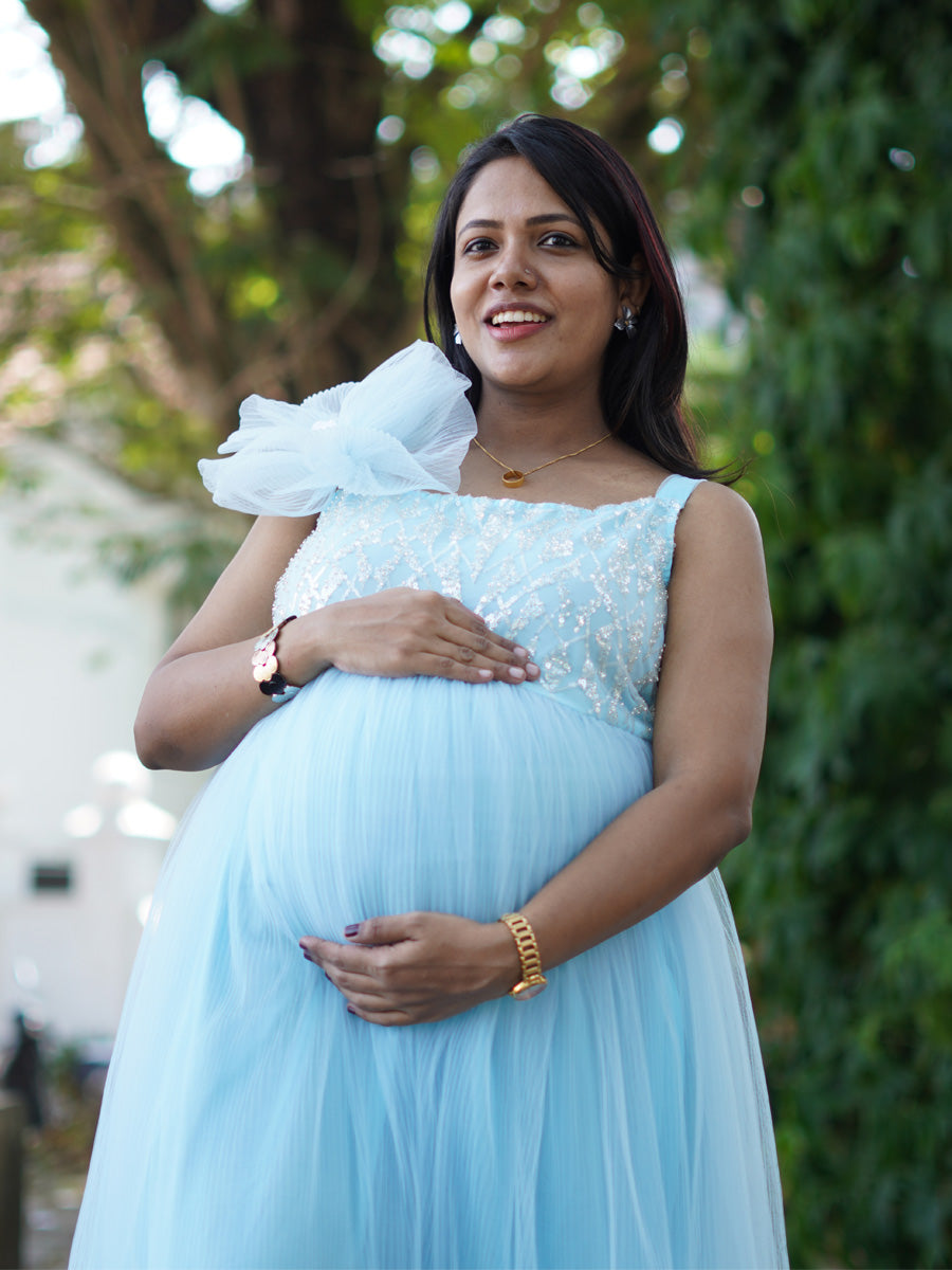 Sky Blossom Baby Shower & Photoshoot Maternity Gown – Sky Blue