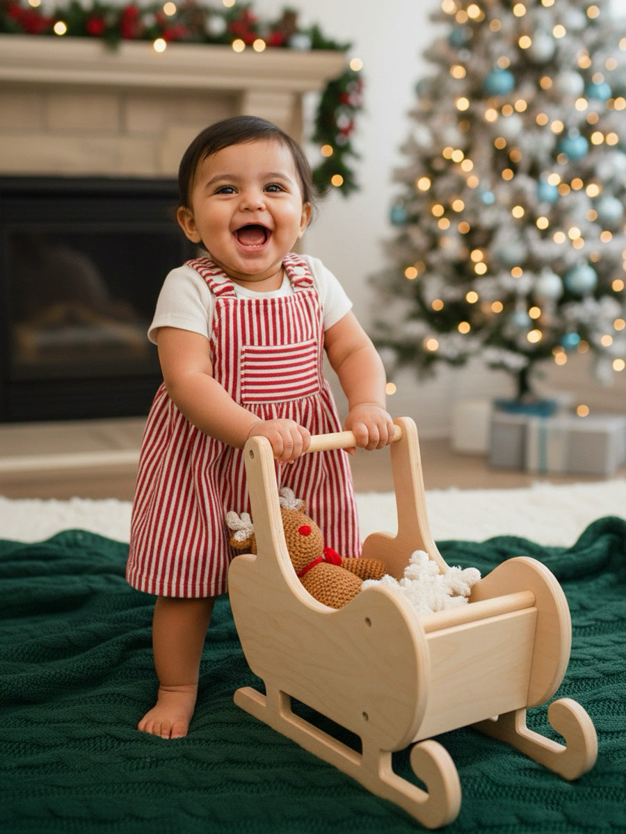 Red & White Striped Overall Dress with White Inner Top – Soft & Festive Baby Girl Outfit
