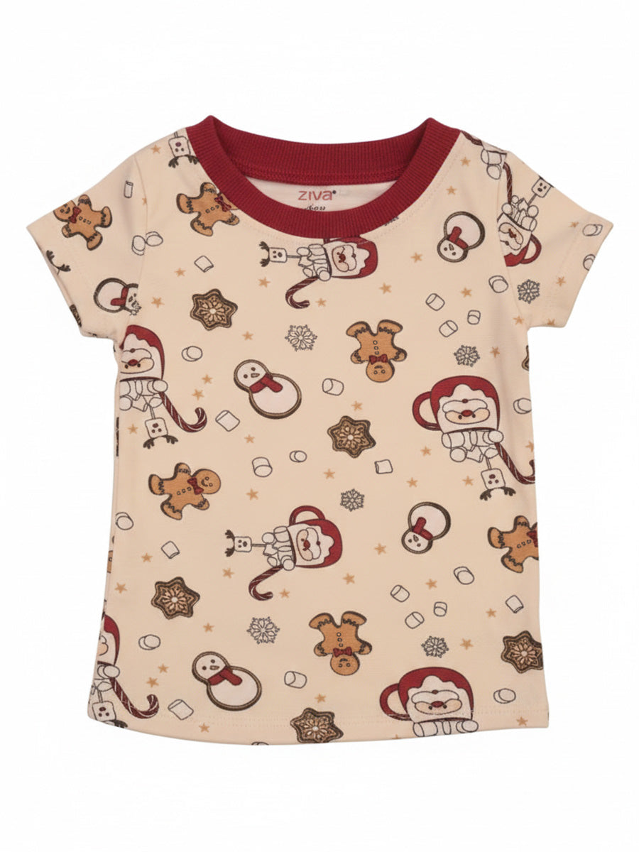 Cream Christmas Novelty Print Cord Set – Santa & Gingerbread Unisex Kids Wear