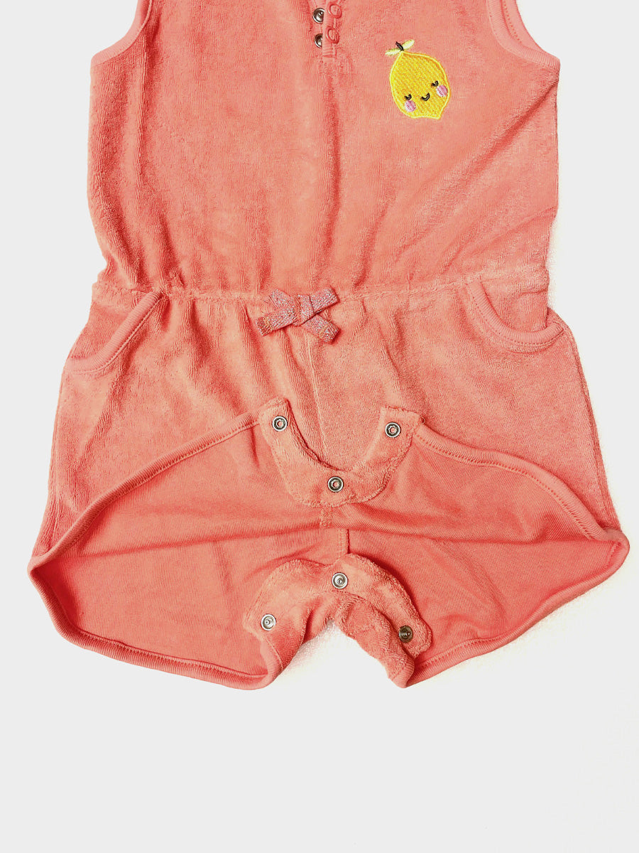 Peach Color Jumpsuit in Terry Fabric with Lemon Embroidery | 0–3M to 3Y