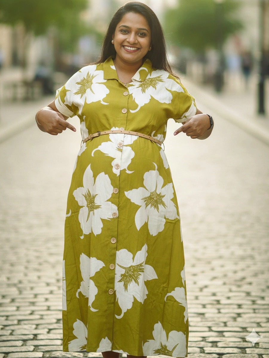 Light Green Floral Shirt Dress – Full Open Nursing | Ziva