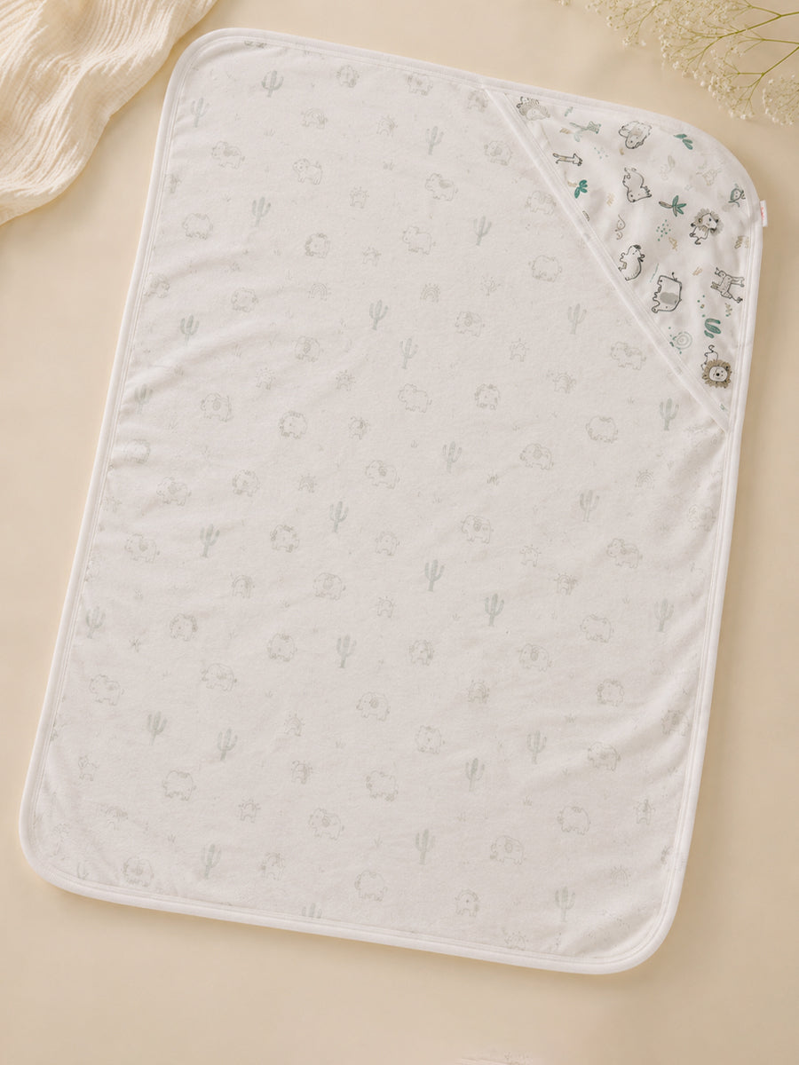 Ziva Baby Hooded Towel – Soft White | Jungle Safari Adventure Print | Soft Knitted Cotton