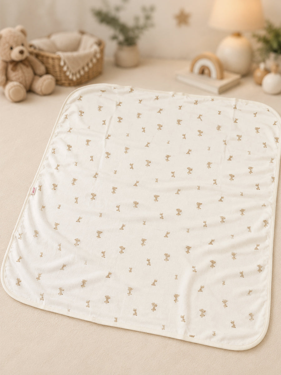 Ziva Baby Blanket – Off White | Tiny Teddy Parade Print | Knitted Cotton