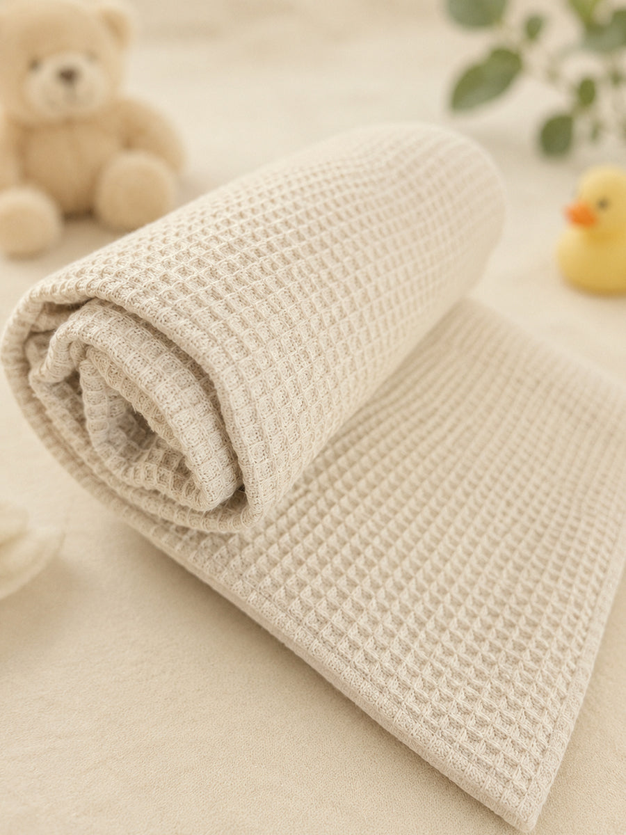 Ziva Baby Bath Towel – Cream Beige | Cotton | Square Grid Cotton Weave