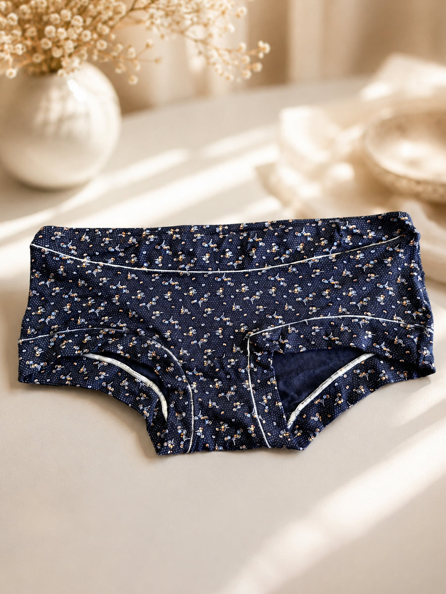 Ziva Maternity Low Waist Shorty Panty – Premium Soft Viscose | Midnight Ditsy Bloom Print | Deep Navy Blue