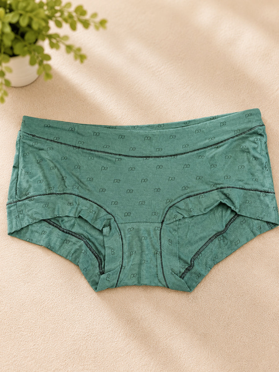 Ziva Maternity Low Waist Shorty Panty – Premium Soft Viscose | Signature Monogram Print | Forest Green