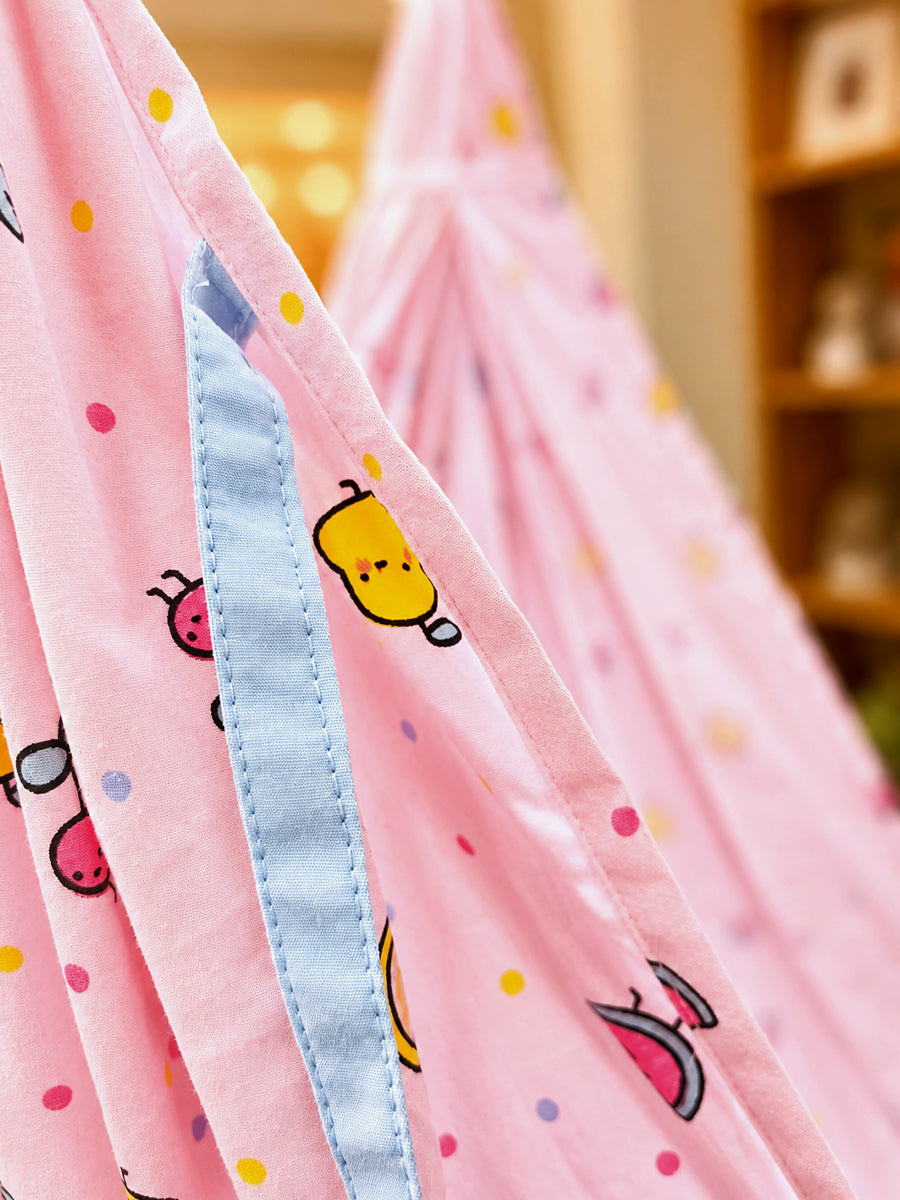 Ziva Multipurpose Cotton Baby Cradle with Bed & Convertible Swing Chair – Baby Pink Cartoon Fruit Print