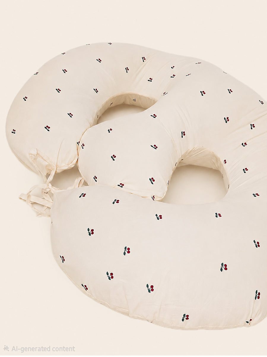 Ziva Multipurpose Twin Feeding Pillow – Organic Cotton with Back Support & Adjustable Tie | Berry Bloom Print | Light Cream