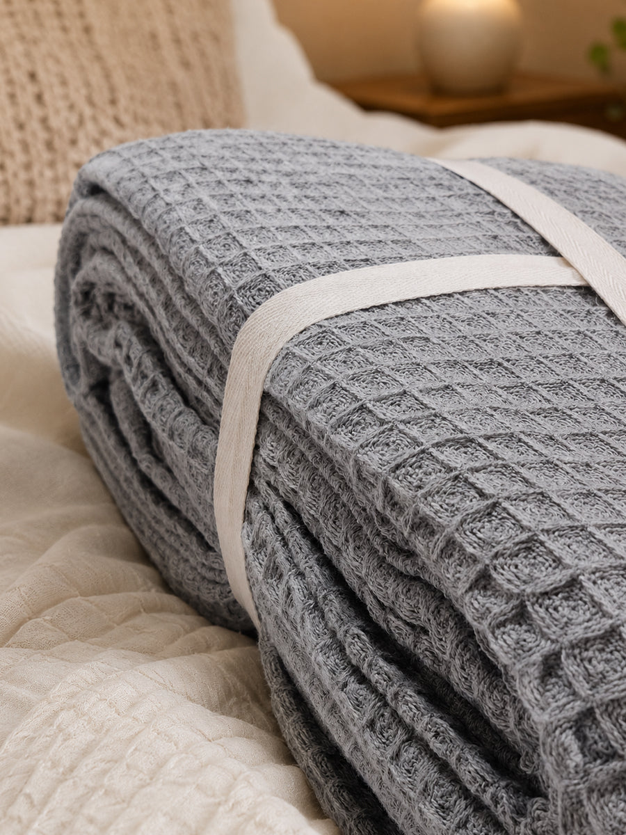 Ziva Premium Organic Cotton Waffle Blanket | Light Grey | Multipurpose Pregnancy to Family Blanket | Soft & Breathable| Size -king, Queen, Twin