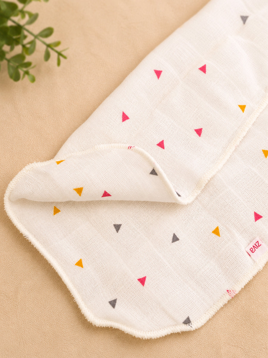 Ziva Baby Wipes – Double Layer Muslin Cotton | 9 × 9 Inch | Multicolor Mini Triangle Assorted Print | Pack of 6