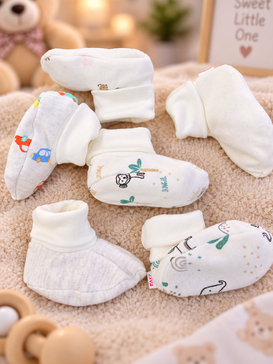 Ziva Premium Baby Booties – Pack of 3 Pairs | Knitted Cotton | Assorted Baby Boy Prints – Vehicle, Jungle & Minimal Theme (Print & Colour Details: Check Product Description)