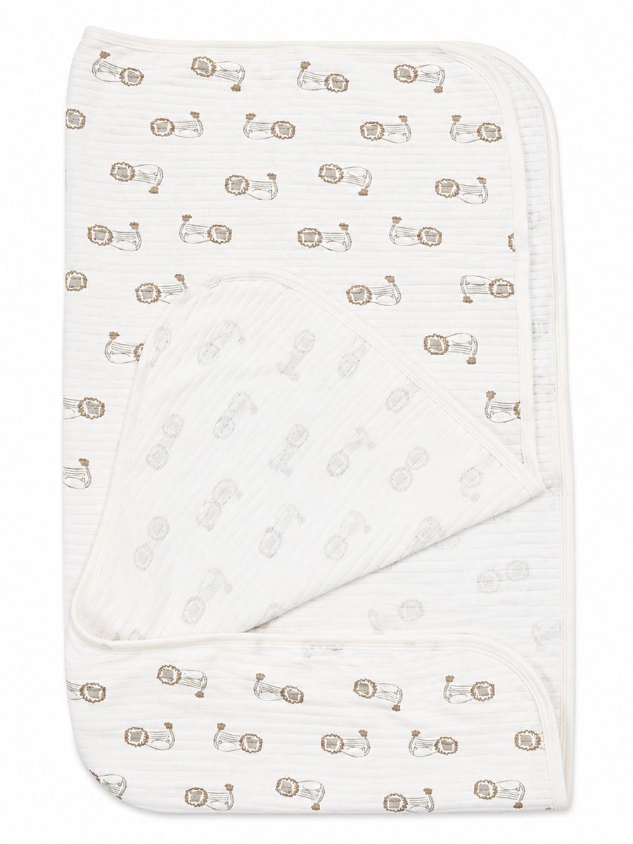 Ziva Baby Blanket – Off White | Lion Cub Print | 100% Knitted Cotton