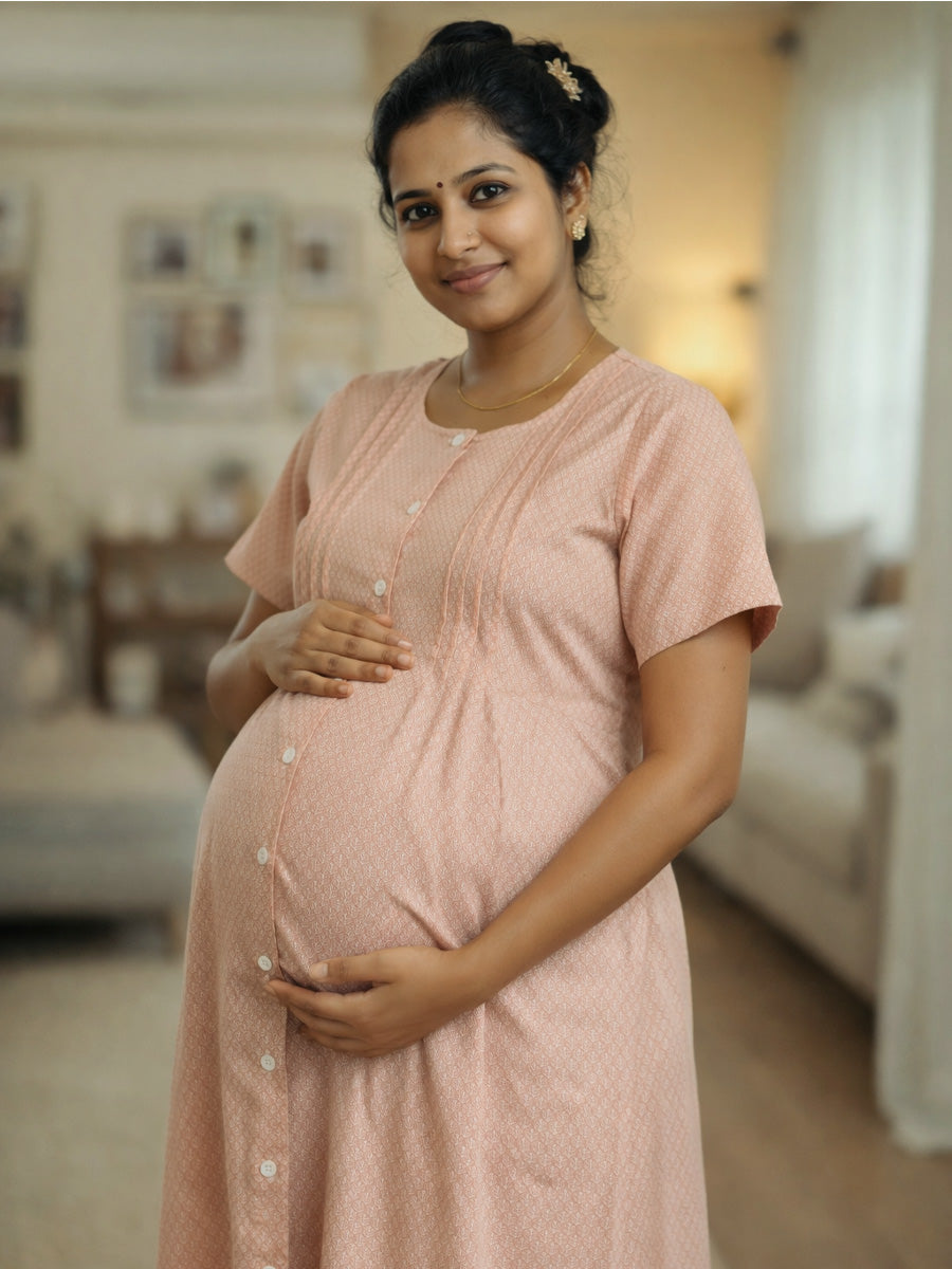 Ziva Cotton Full Open Short Maternity & Feeding Nightwear – Dusty Rose