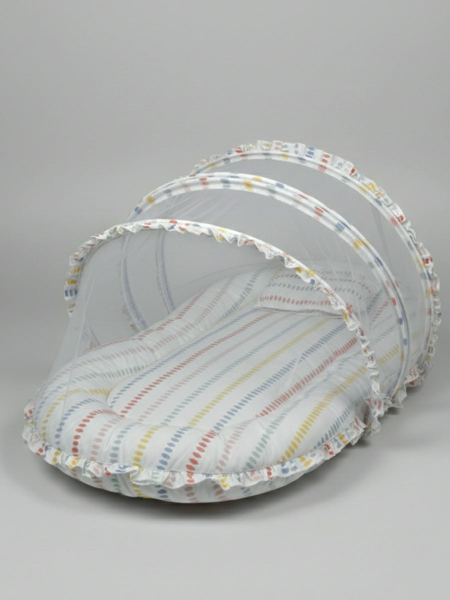 Ziva Cotton Baby Net Bed with Head Rest (White Geometric Print)
