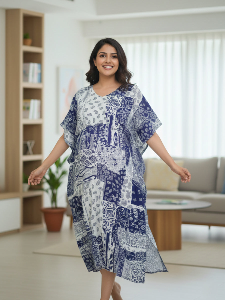 Light Blue Abstract Premium Maternity & Nursing Kaftan | Ziva