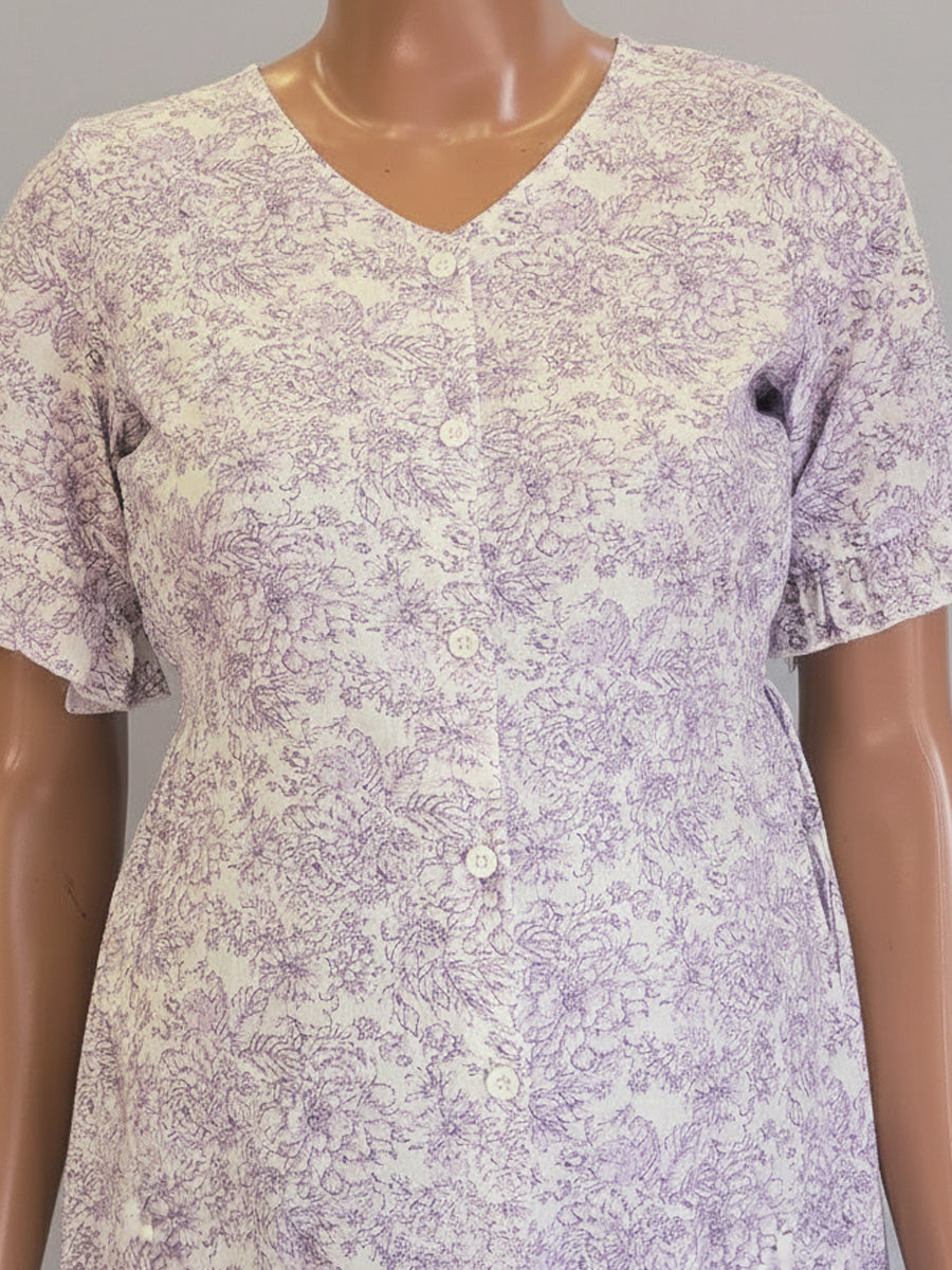 Cotton Full Open Floral Maternity Nighty – Full Length White & Lavender | Ziva