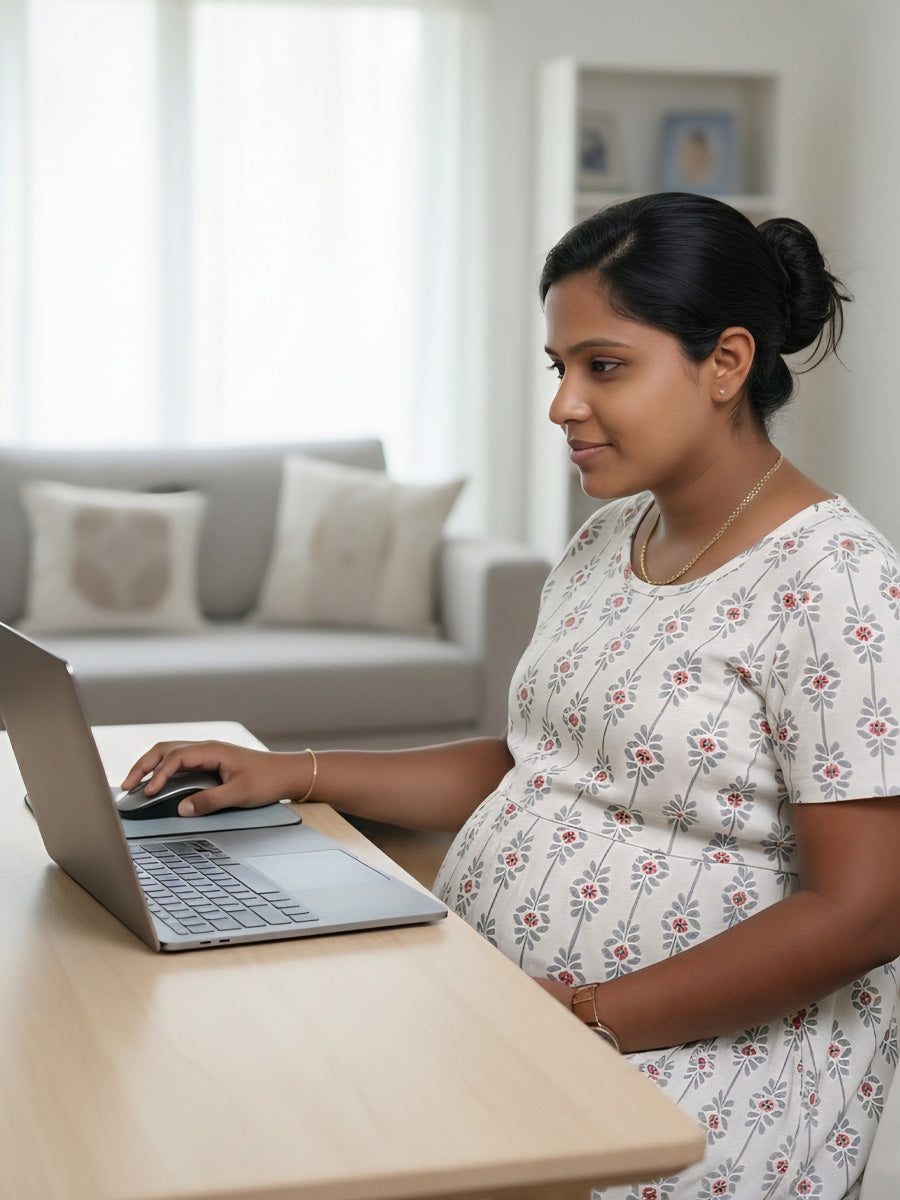 Cream  Floral Knitted Zipless Maternity & Nursing Dress | Ziva