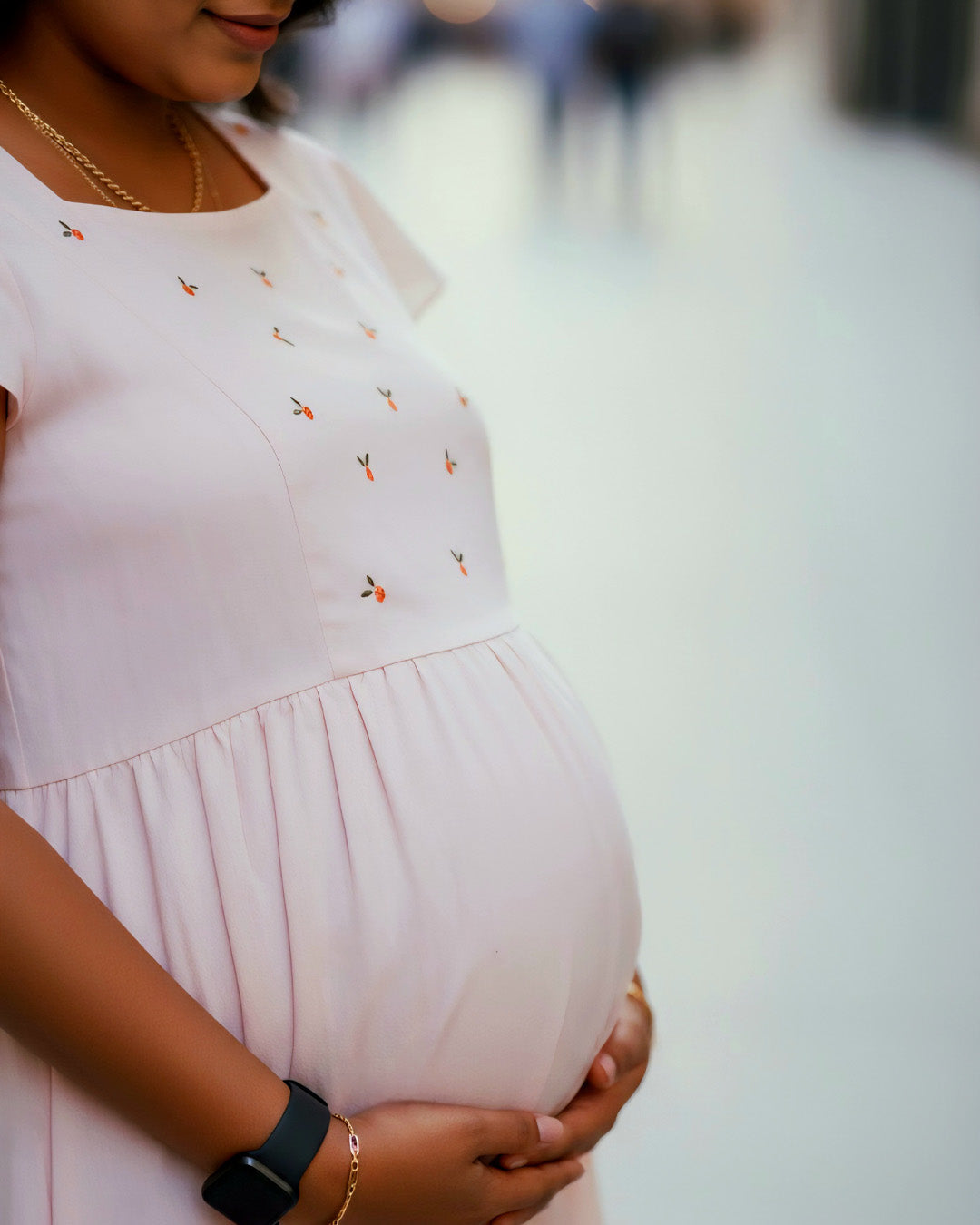 Soft Pink Cotton Maternity Dress with Flutter Sleeves & Nursing Zips ! Ziva