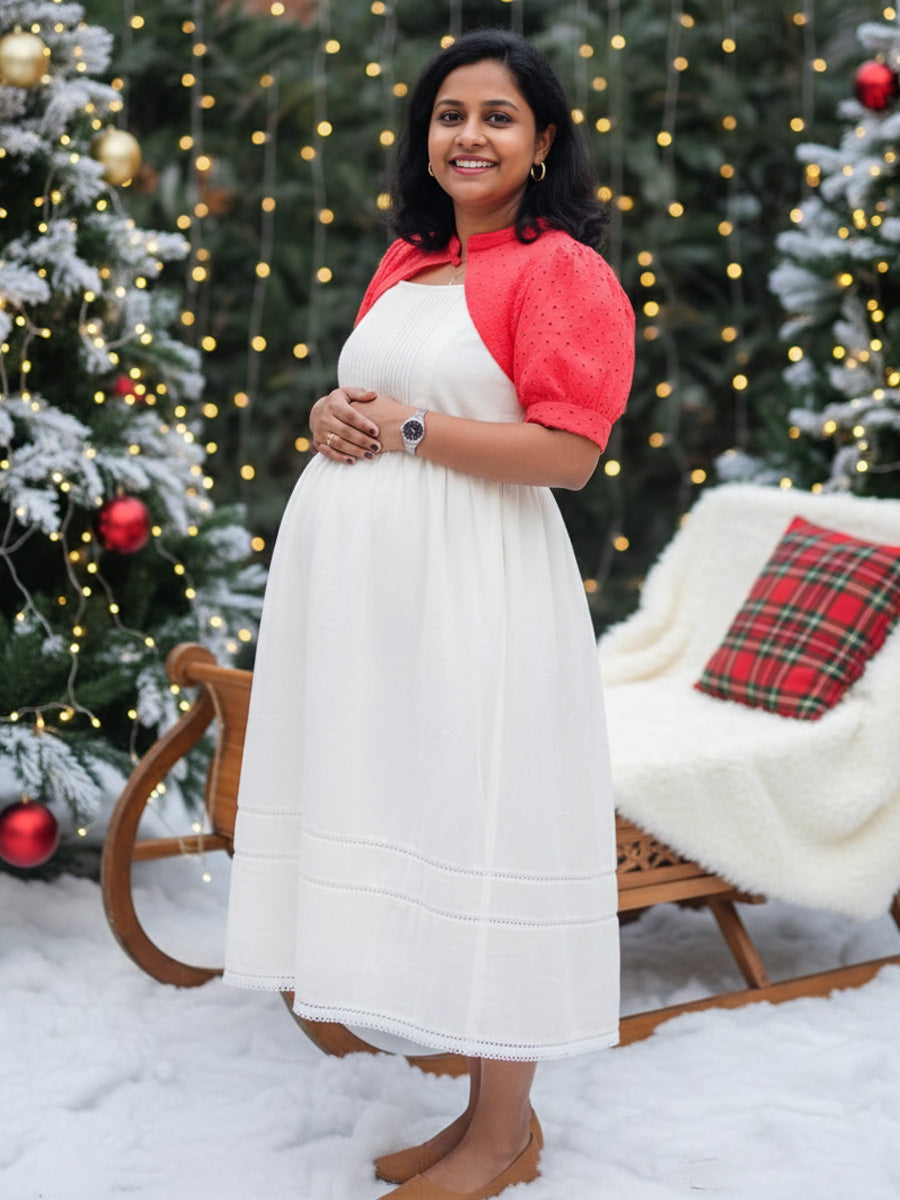 Maternity Short Dress Joy - White & Red