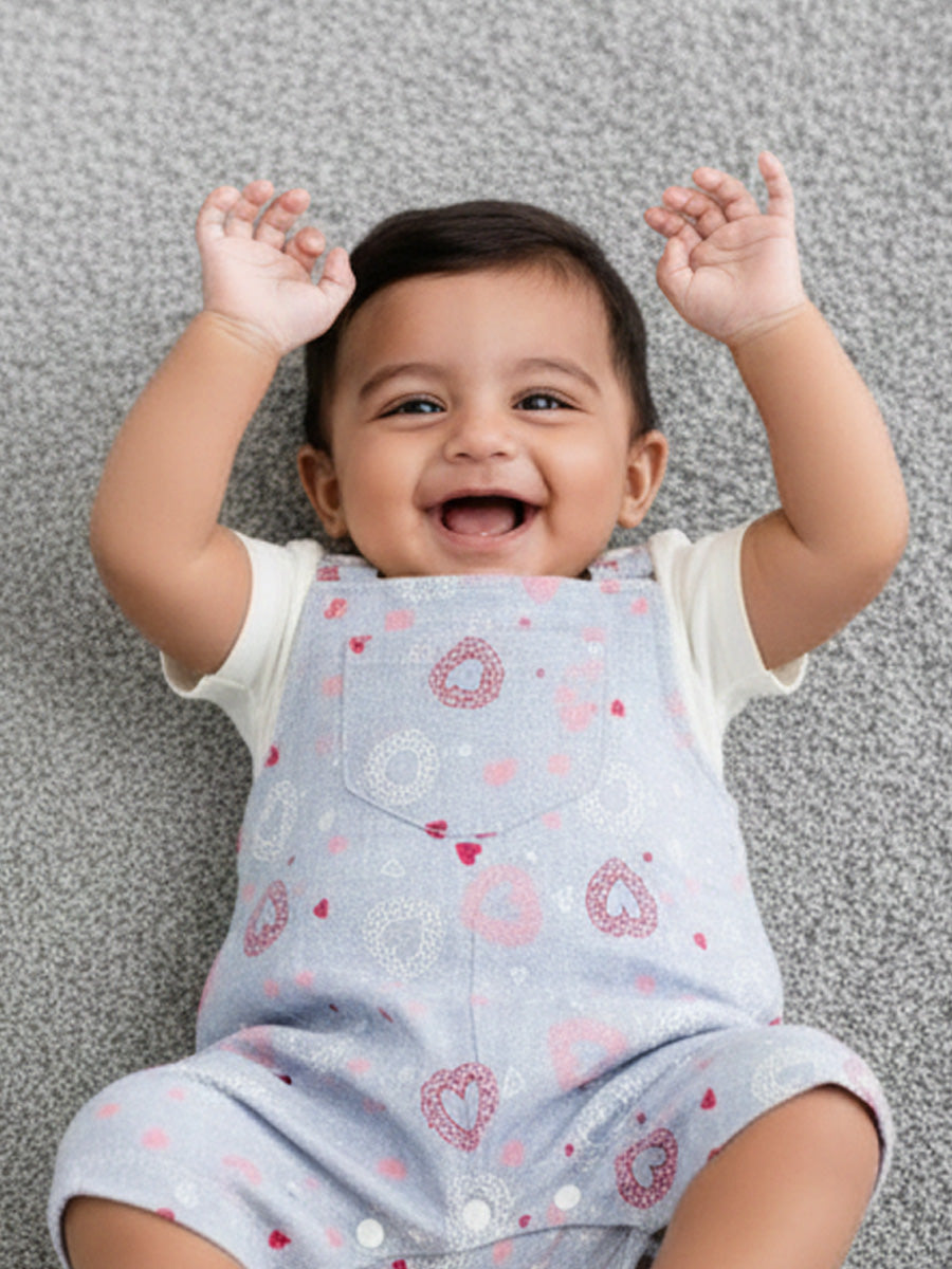 Grey-Blue Heart Print Knitted Jumpsuit with White Inner Top – Soft Baby Boy Romper Set