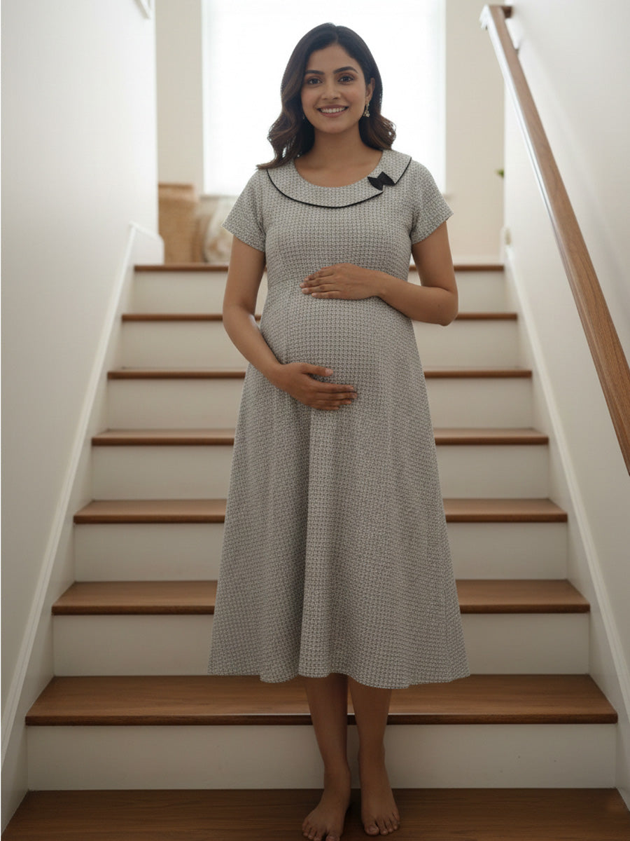 Pure Comfort Interlock Geo Maternity & Feeding Soft Cotton Short Nighty | Ziva