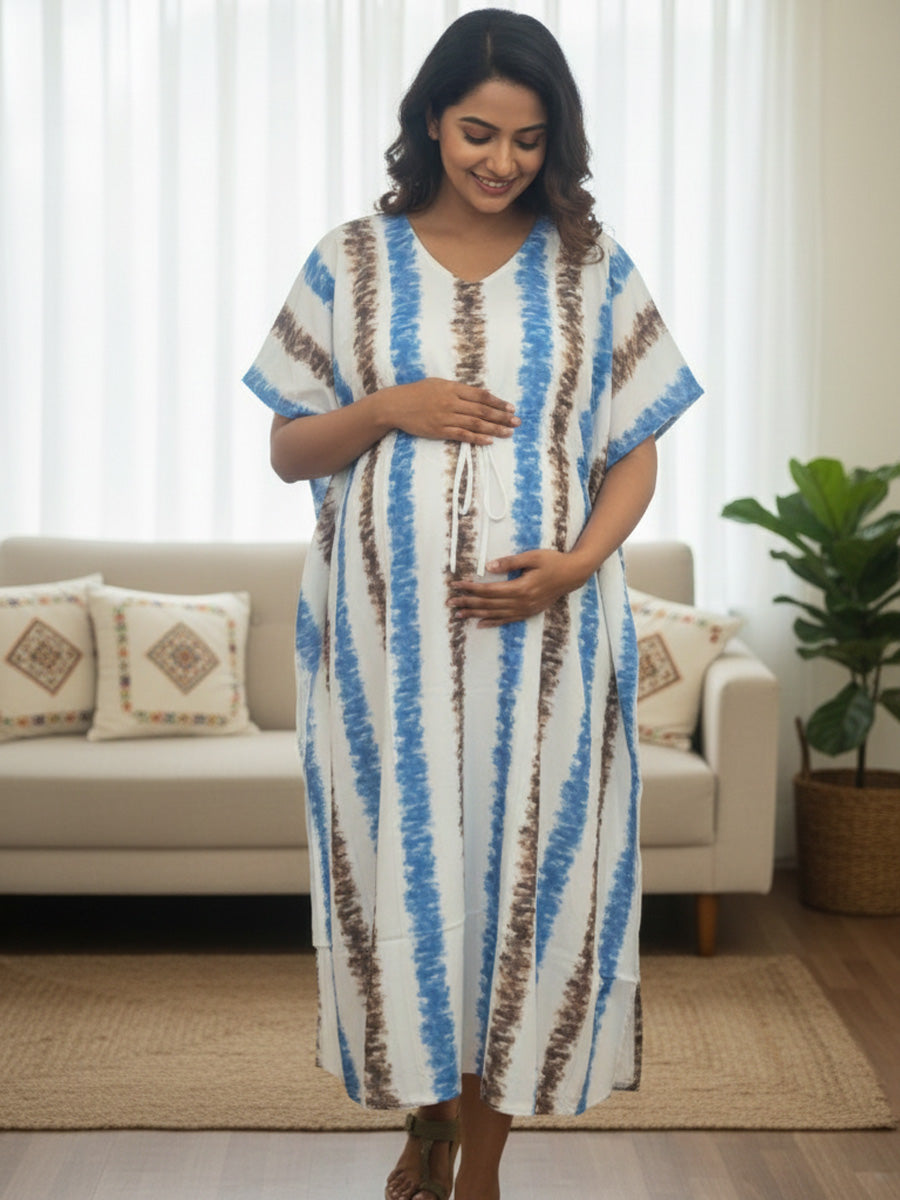 White Brushstripe Maternity & Feeding Kaftan | Ziva Maternity wear