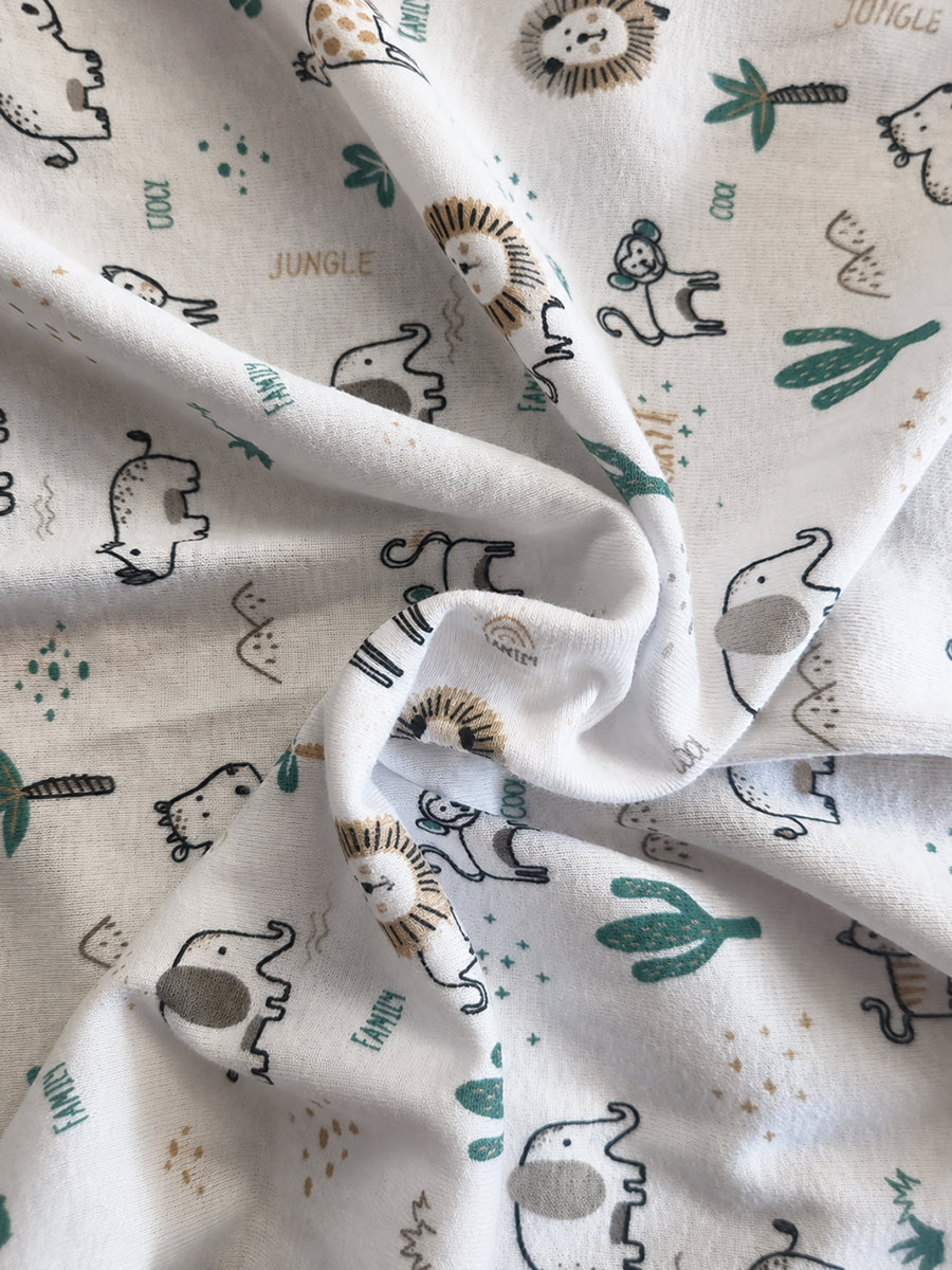 Ziva Baby Hooded Towel – Soft White | Jungle Safari Adventure Print | Soft Knitted Cotton