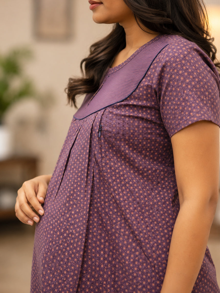 Ziva Maternity & Feeding Cotton Pyjama Suit with Invisible Feeding Zips & Adjustable Waist Pant