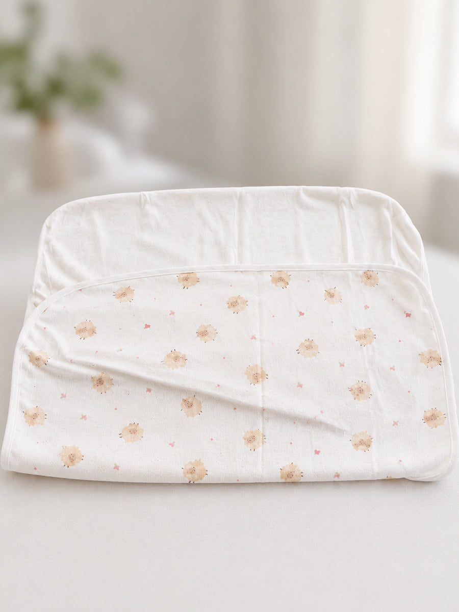 Ziva Baby Blanket – Off White | Tiny Fluffy Lamb Print | Knitted Cotton