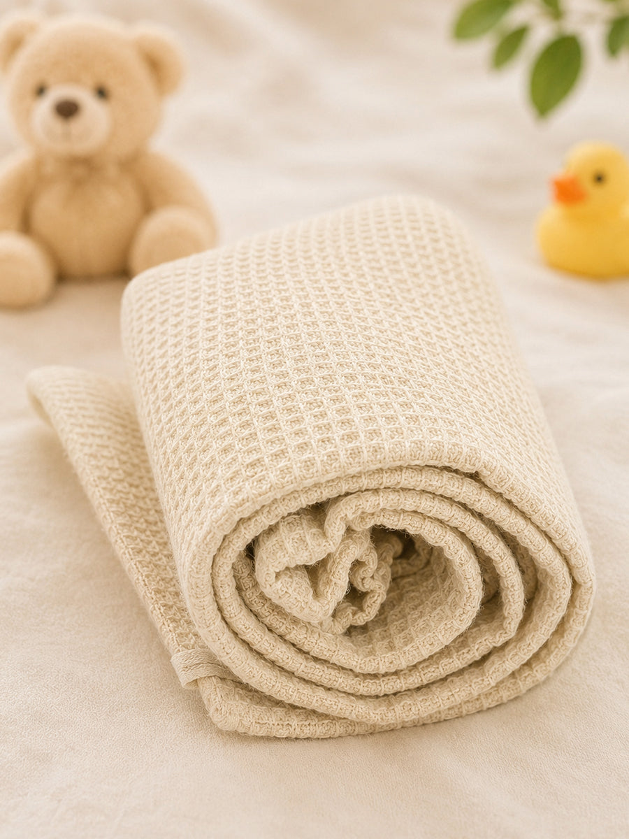 Ziva Baby Bath Towel – Cream Beige | Cotton | Square Grid Cotton Weave