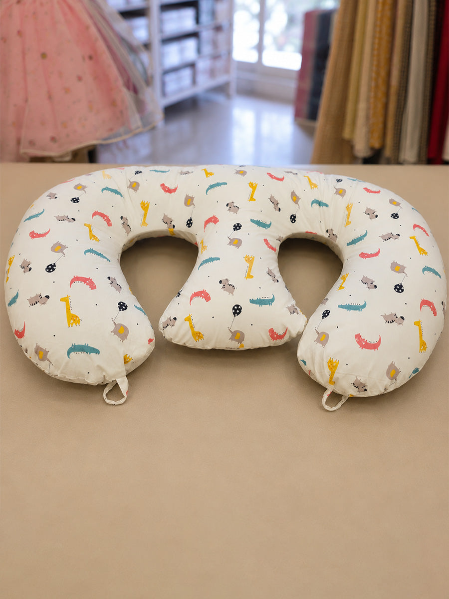 Ziva Multipurpose Twin Feeding Pillow – Cotton with Back Support & Adjustable Tie | Playful Safari Adventure Print