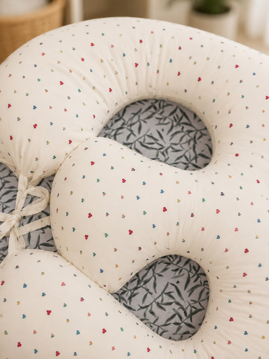 Ziva Multipurpose Twin Feeding Pillow – Organic Cotton with Back Support & Adjustable Tie | Multicolour Mini Hearts Print