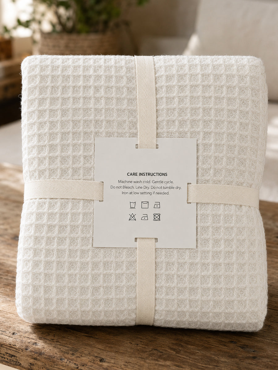Ziva Premium Organic Cotton Waffle Blanket | Off White | Multipurpose Pregnancy to Family Blanket | Soft & Breathable| Size- King, Queen, Twin
