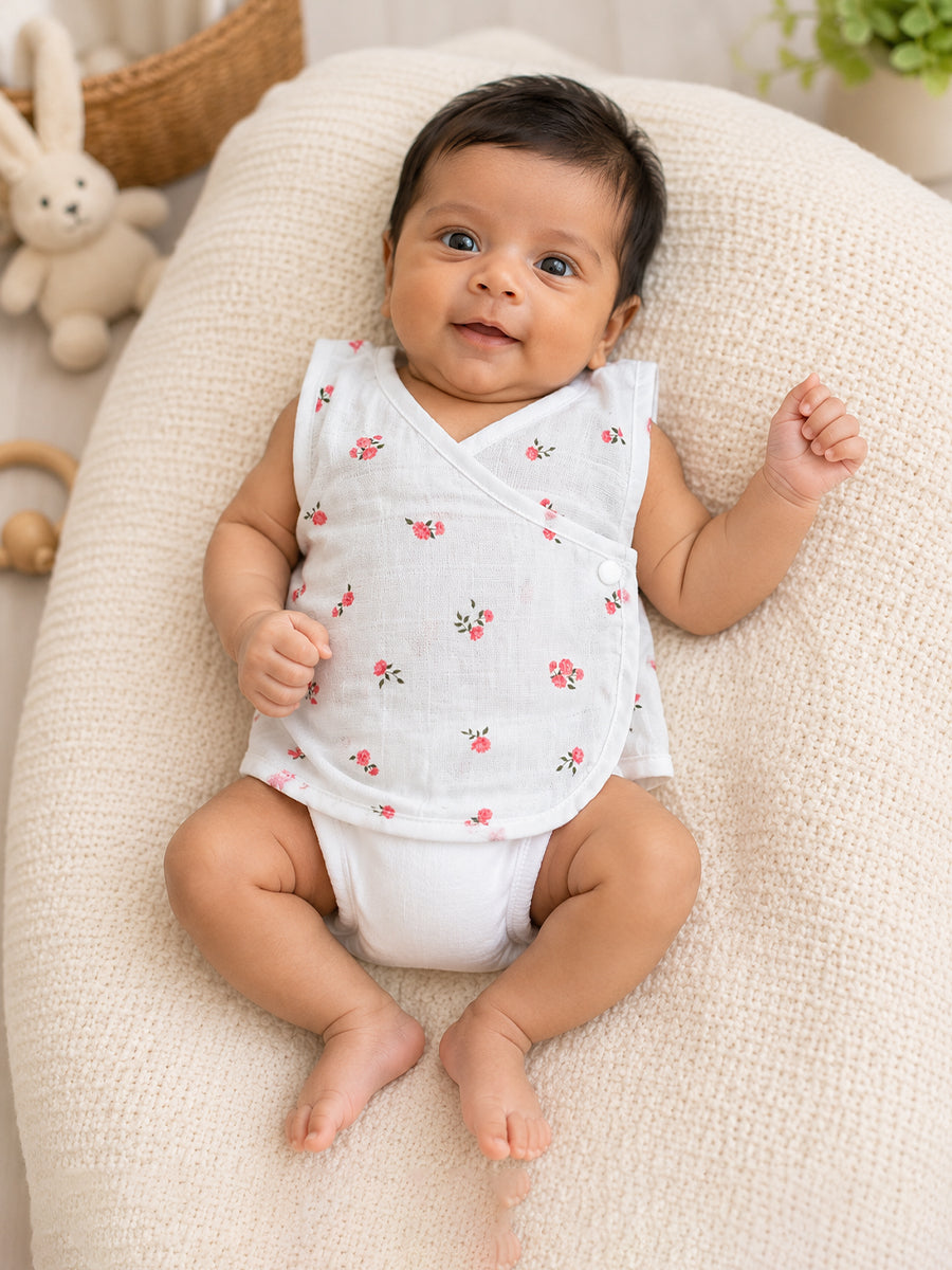 Ziva Premium Muslin Baby Jabla – Side Open Overlap Press Button | Pack of 3 Assorted Prints (Print Details: Check Product Description)