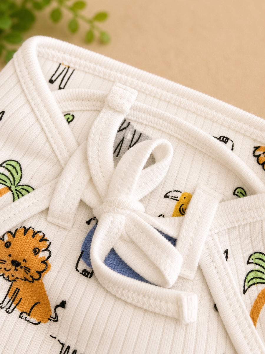 Ziva 3 Piece Nappy – Baby Boy | Premium Adjustable Tie Nappy | Knitted Cotton | Lightly Padded Attached Insert | Assorted Off-White Prints (Print Details: Check Product Description)