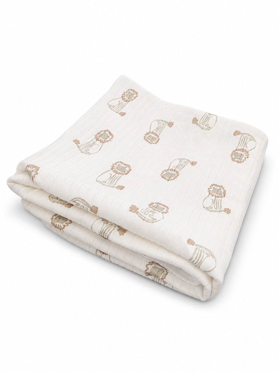 Ziva Baby Blanket – Off White | Lion Cub Print | 100% Knitted Cotton