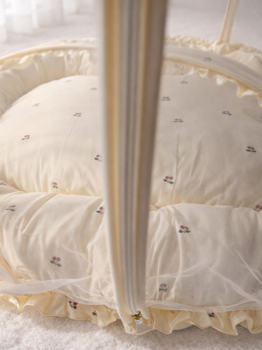 Ziva Baby Net Bed with Head Rest – Organic Cotton Cream Cherry Print