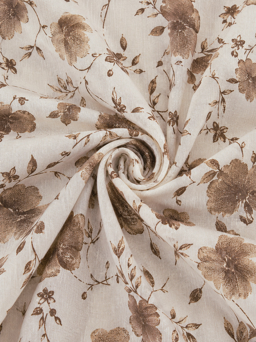 Ziva Maternity & Feeding Cotton Short Nighty with Zip & Pocket – White & Brown Ditsy Floral