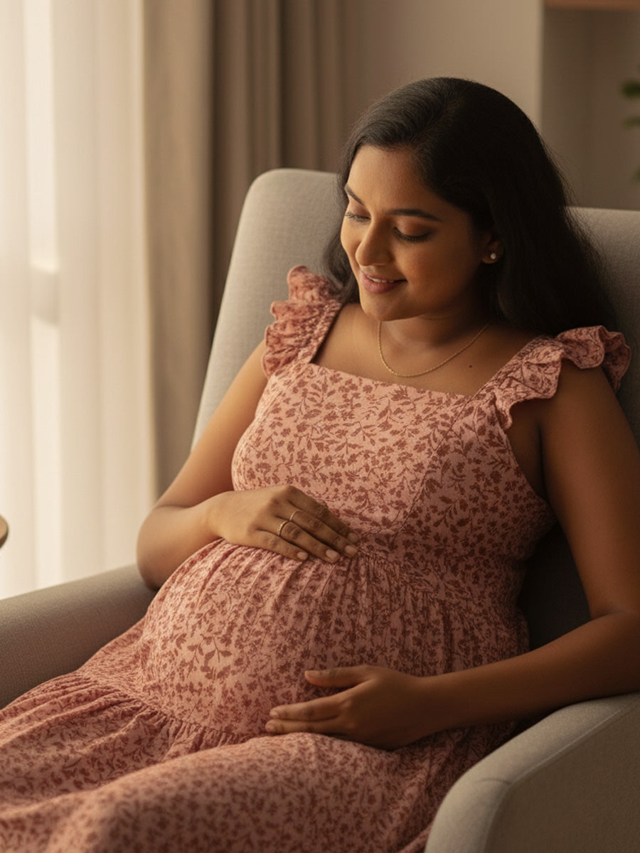 Pink Floral Nursing Dress – Muslin Ruffle Butterfly Sleeves by Ziva