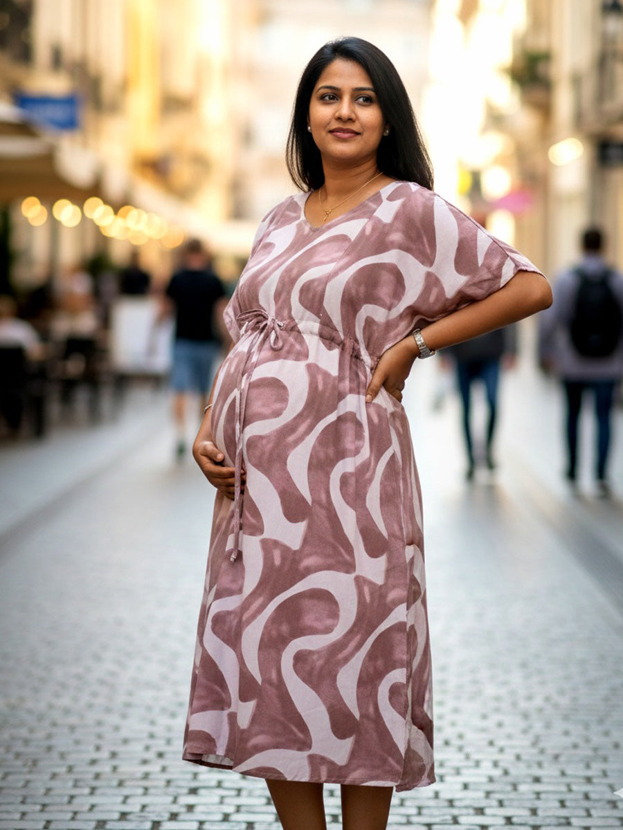 Maternity & Nursing Kaftan – Rosy Brown Abstract by Ziva