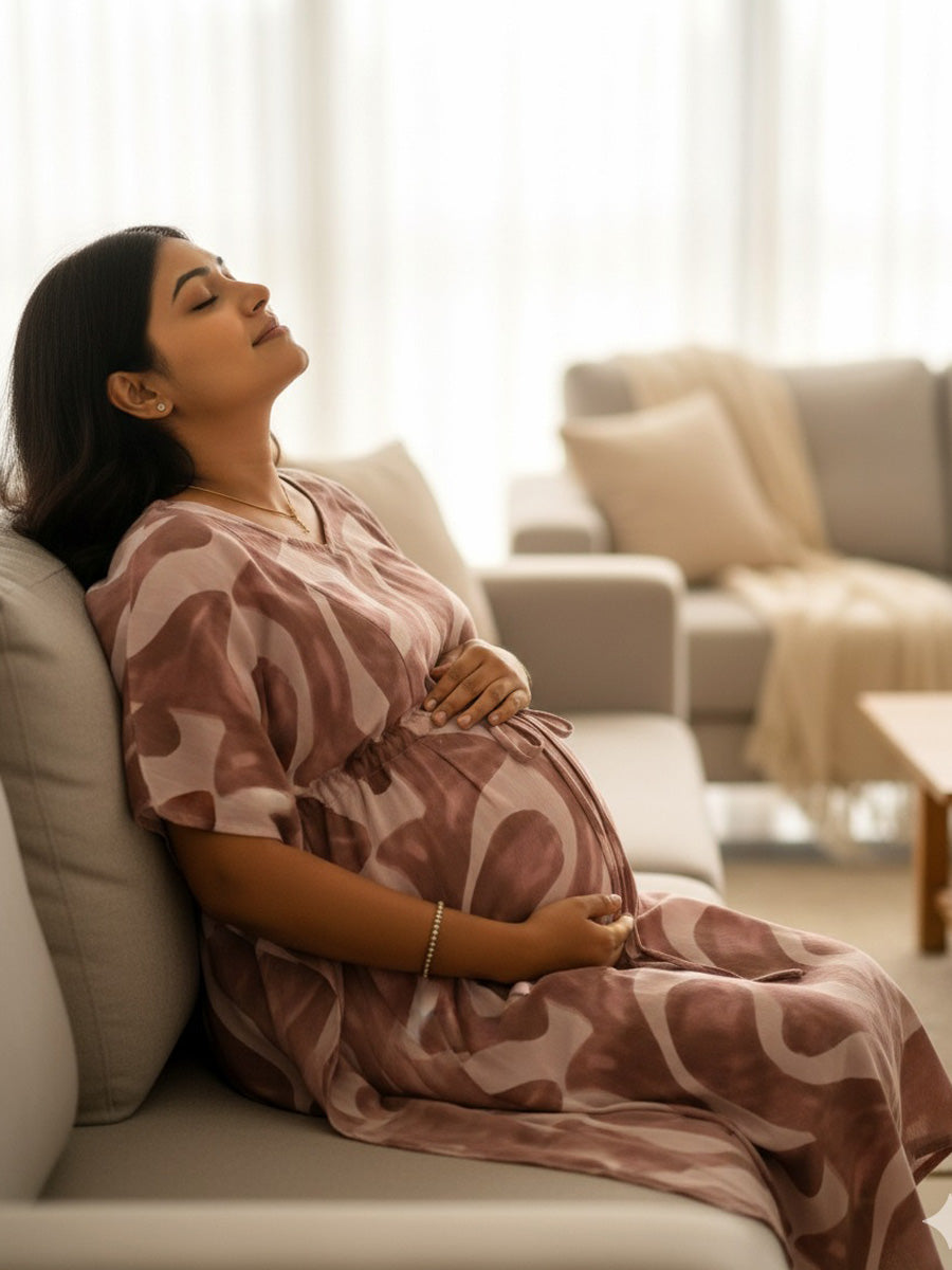 Maternity & Nursing Kaftan – Rosy Brown Abstract by Ziva